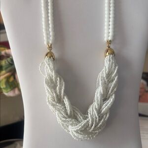 Talbots White Beaded Necklace with Gold Details